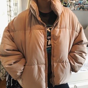 Oversized tan puffer jacket